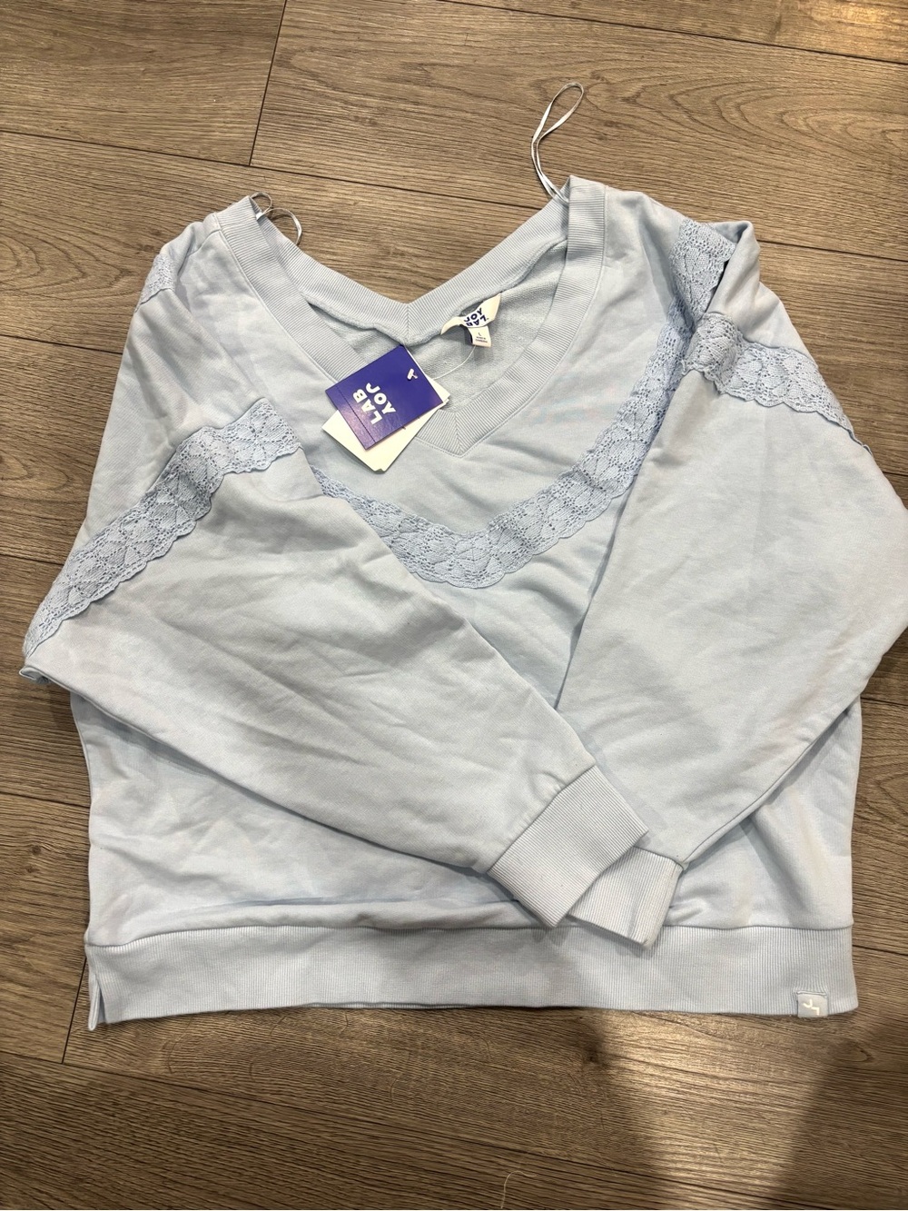 JoyLab Pale Blue Lace-Trim V-Neck Sweater